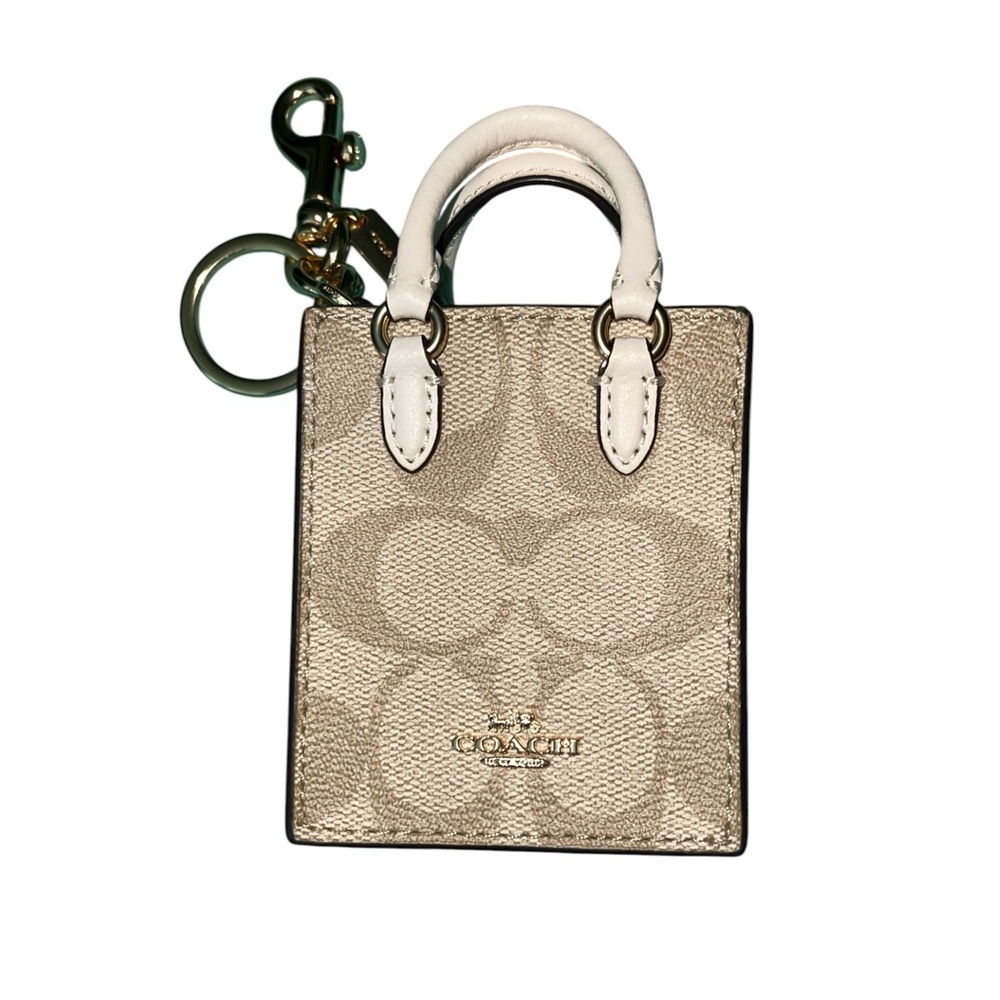Coach Mini Tote Keychain in Tan and White NEW WITHOUT TAGS. - Picture 5 of 11